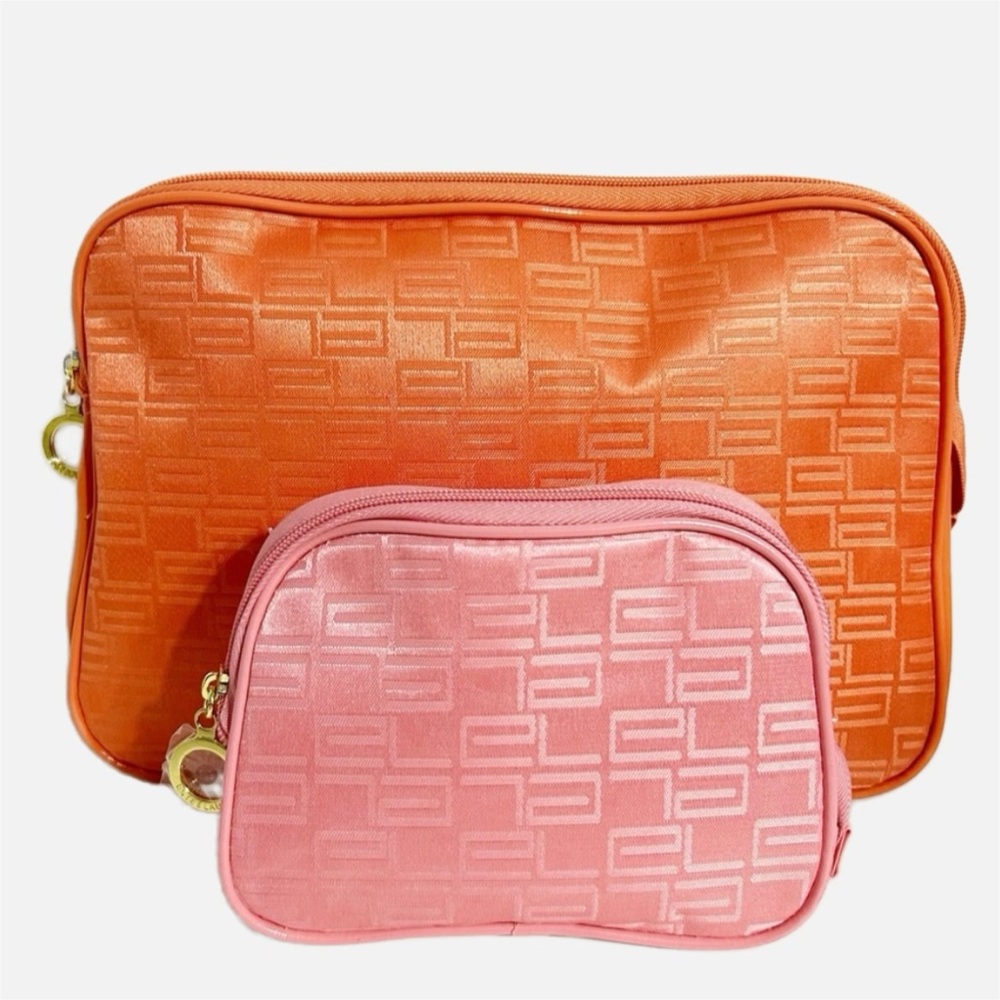 Estee Lauder Set of Two Zippered Cosmetic Make Up Toiletry Bags Fully Lined 🩷🧡